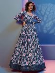 Glorious Blue Digital Printed Crepe Festival Wear Gown
