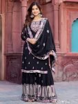 Pretty Black Georgette Sequins Festival Wear Sharara Suit