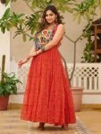 Sweet Red Georgette Mirror Work Navratri Wear Gown
