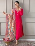 Fantastical Pink Embroidered Viscose Festival Wear Pant Suit
