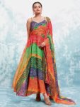 Dazzling Multi-Color Bandhani Printed Georgette Gown With Dupatta