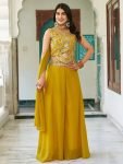 Beautiful Yellow Georgette Sequins Party Wear Palazzo Suit