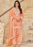 Peach Embroidered Chanderi Salwar Suit Set