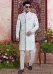 Blue Woven Men Indo Western Sherwani