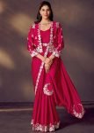 Rani Pink Satin Pre-Stitched Saree With Jacket