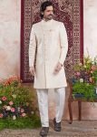 Cream Men Woven Indo Western Sherwani